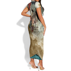 Bill Pickett Texas Flag Short Sleeve Bodycon Dress Black Cowboy - Vintage Grunge Watercolor - Horseback Rider Heritage