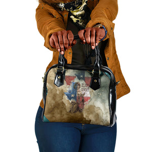 Bill Pickett Texas Flag Shoulder Handbag Black Cowboy - Vintage Grunge Watercolor - Horseback Rider Heritage