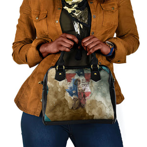 Bill Pickett Texas Flag Shoulder Handbag Black Cowboy - Vintage Grunge Watercolor - Horseback Rider Heritage