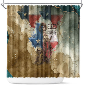 Bill Pickett Texas Flag Shower Curtain Black Cowboy - Vintage Grunge Watercolor - Horseback Rider Heritage