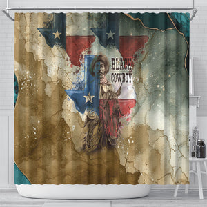Bill Pickett Texas Flag Shower Curtain Black Cowboy - Vintage Grunge Watercolor - Horseback Rider Heritage
