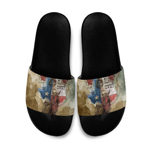Bill Pickett Texas Flag Slide Sandals Black Cowboy - Vintage Grunge Watercolor - Horseback Rider Heritage