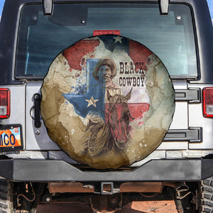 Bill Pickett Texas Flag Spare Tire Cover Black Cowboy - Vintage Grunge Watercolor - Horseback Rider Heritage