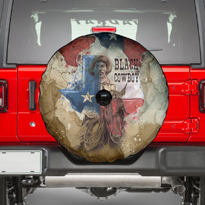 Bill Pickett Texas Flag Spare Tire Cover Black Cowboy - Vintage Grunge Watercolor - Horseback Rider Heritage