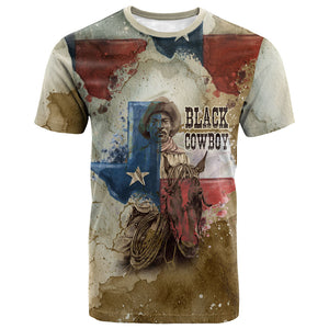 Bill Pickett Texas Flag T shirt Black Cowboy - Vintage Grunge Watercolor - Horseback Rider Heritage