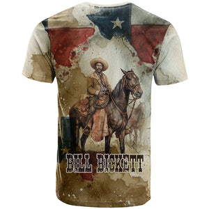 Bill Pickett Texas Flag T shirt Black Cowboy - Vintage Grunge Watercolor - Horseback Rider Heritage