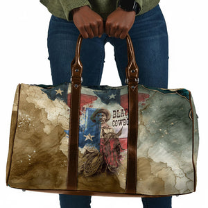 Bill Pickett Texas Flag Travel Bag Black Cowboy - Vintage Grunge Watercolor - Horseback Rider Heritage