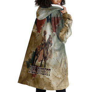 Bill Pickett Texas Flag Wearable Blanket Hoodie Black Cowboy - Vintage Grunge Watercolor - Horseback Rider Heritage
