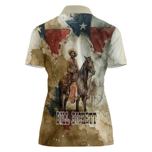 Bill Pickett Texas Flag Women Polo Shirt Black Cowboy - Vintage Grunge Watercolor - Horseback Rider Heritage