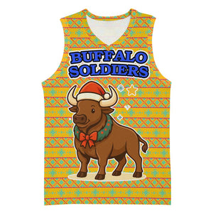 Buffalo Soldiers Christmas Basketball Jersey Yellow Cartoon Buffalo Santa Hat Design TS04