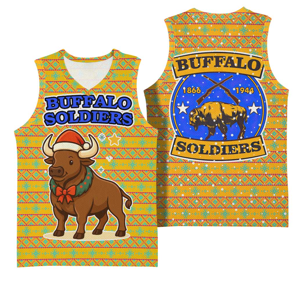 Buffalo Soldiers Christmas Basketball Jersey Yellow Cartoon Buffalo Santa Hat Design TS04