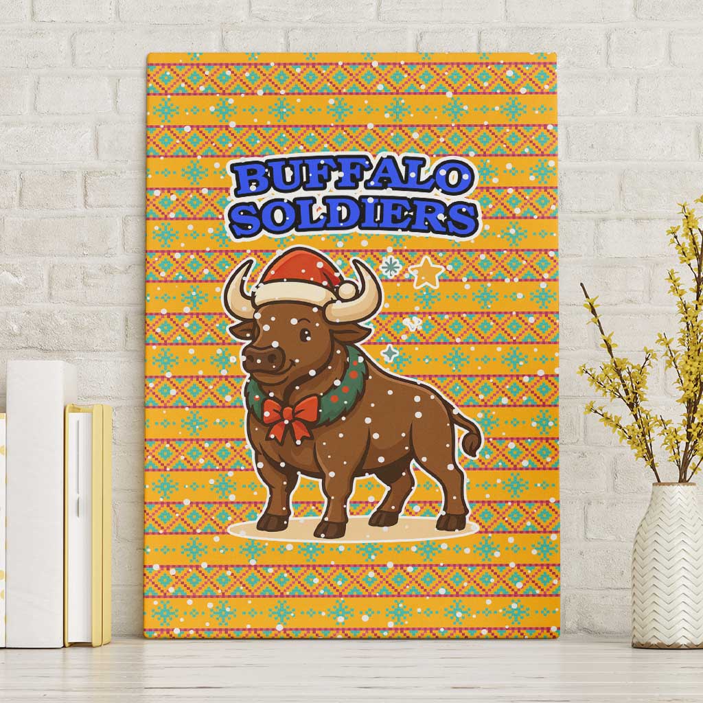 Buffalo Soldiers Christmas Canvas Wall Art Yellow Cartoon Buffalo Santa Hat Design - African Pride