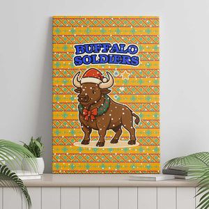 Buffalo Soldiers Christmas Canvas Wall Art Yellow Cartoon Buffalo Santa Hat Design - African Pride