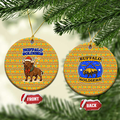 Buffalo Soldiers Christmas Ceramic Ornament Yellow Cartoon Buffalo Santa Hat Design - African Pride