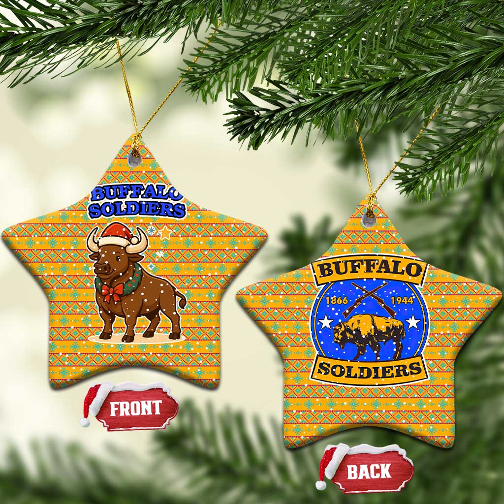 Buffalo Soldiers Christmas Ceramic Ornament Yellow Cartoon Buffalo Santa Hat Design - African Pride