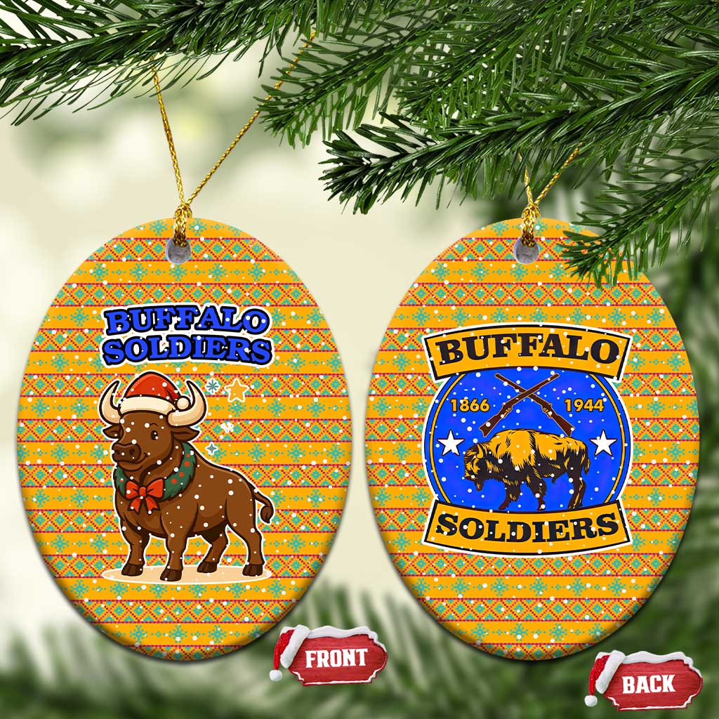 Buffalo Soldiers Christmas Ceramic Ornament Yellow Cartoon Buffalo Santa Hat Design - African Pride