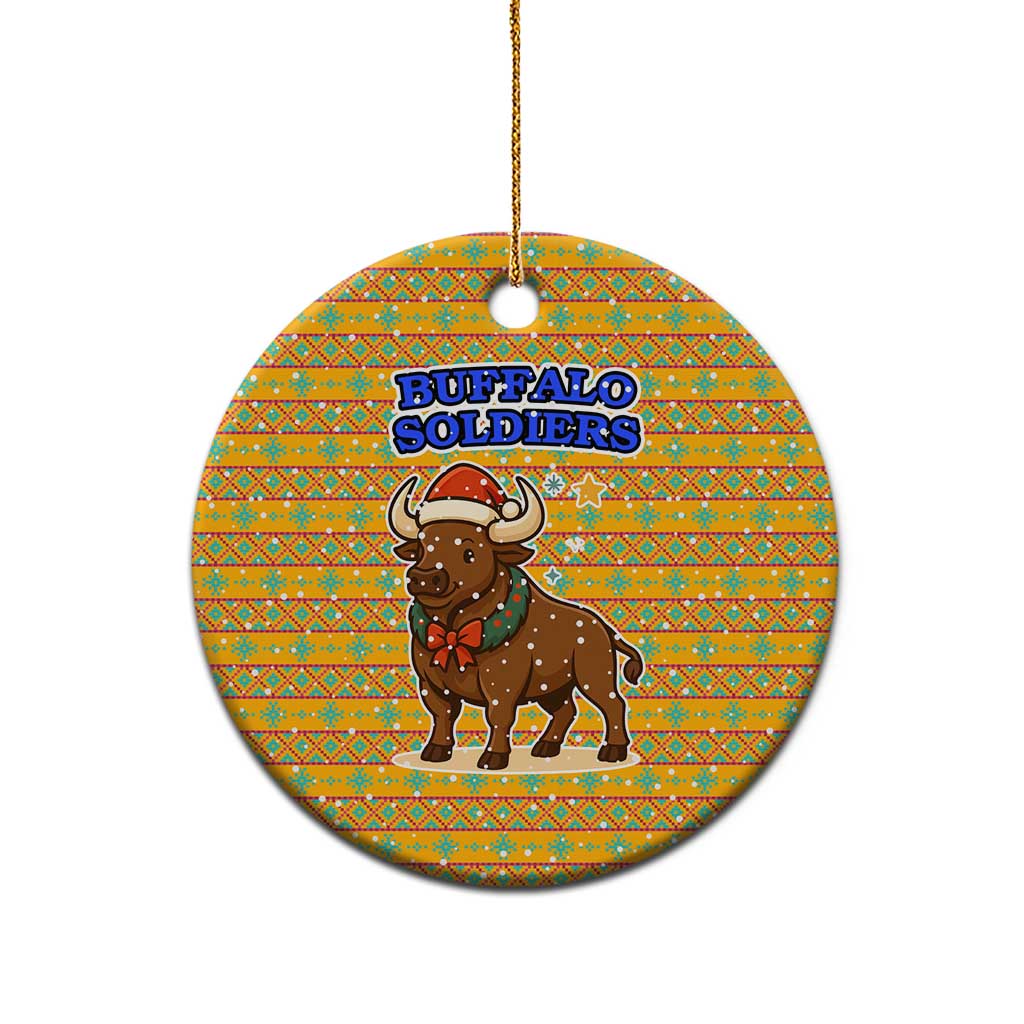 Buffalo Soldiers Christmas Ceramic Ornament Yellow Cartoon Buffalo Santa Hat Design - African Pride