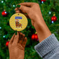 Buffalo Soldiers Christmas Ceramic Ornament Yellow Cartoon Buffalo Santa Hat Design - African Pride