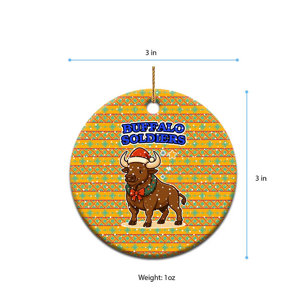 Buffalo Soldiers Christmas Ceramic Ornament Yellow Cartoon Buffalo Santa Hat Design - African Pride