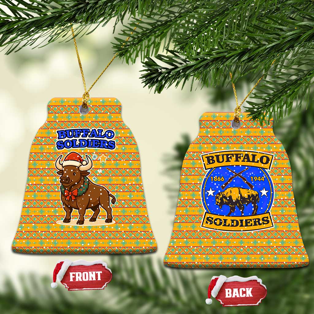 Buffalo Soldiers Christmas Ceramic Ornament Yellow Cartoon Buffalo Santa Hat Design - African Pride