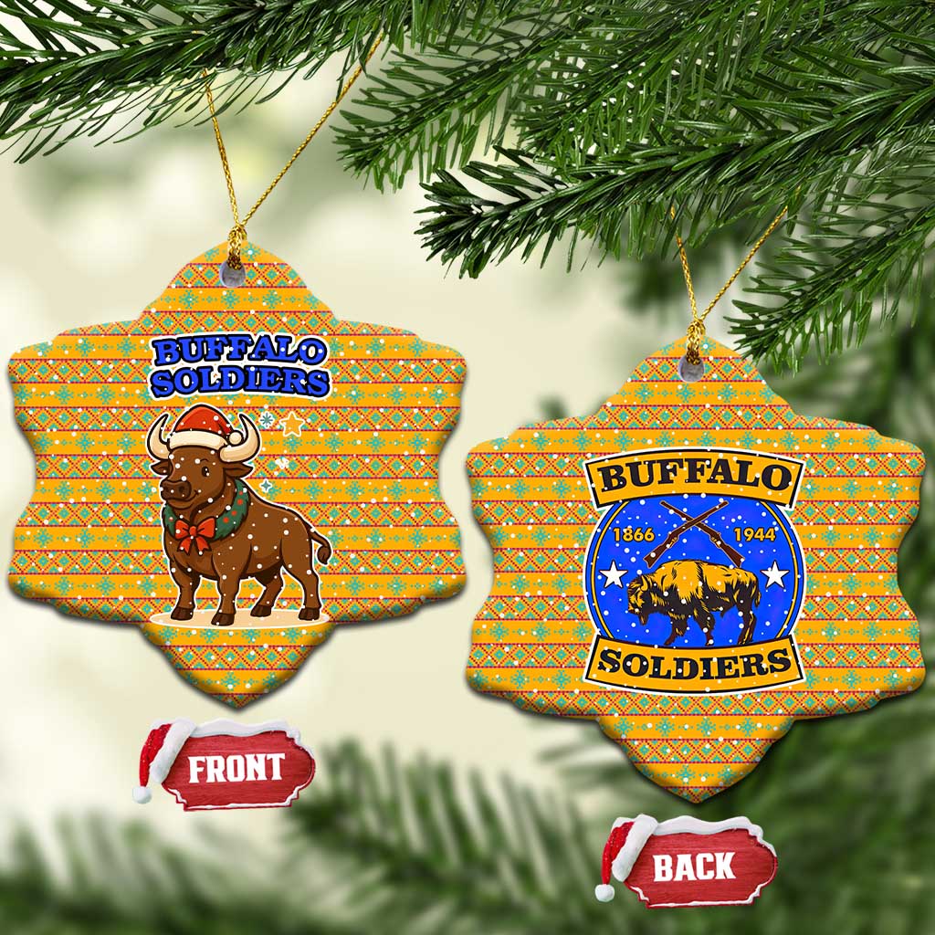 Buffalo Soldiers Christmas Ceramic Ornament Yellow Cartoon Buffalo Santa Hat Design - African Pride
