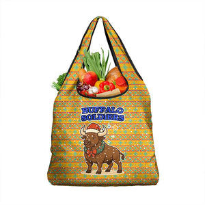 Buffalo Soldiers Christmas Grocery Bag Yellow Cartoon Buffalo Santa Hat Design - African Pride