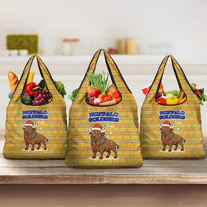 Buffalo Soldiers Christmas Grocery Bag Yellow Cartoon Buffalo Santa Hat Design - African Pride