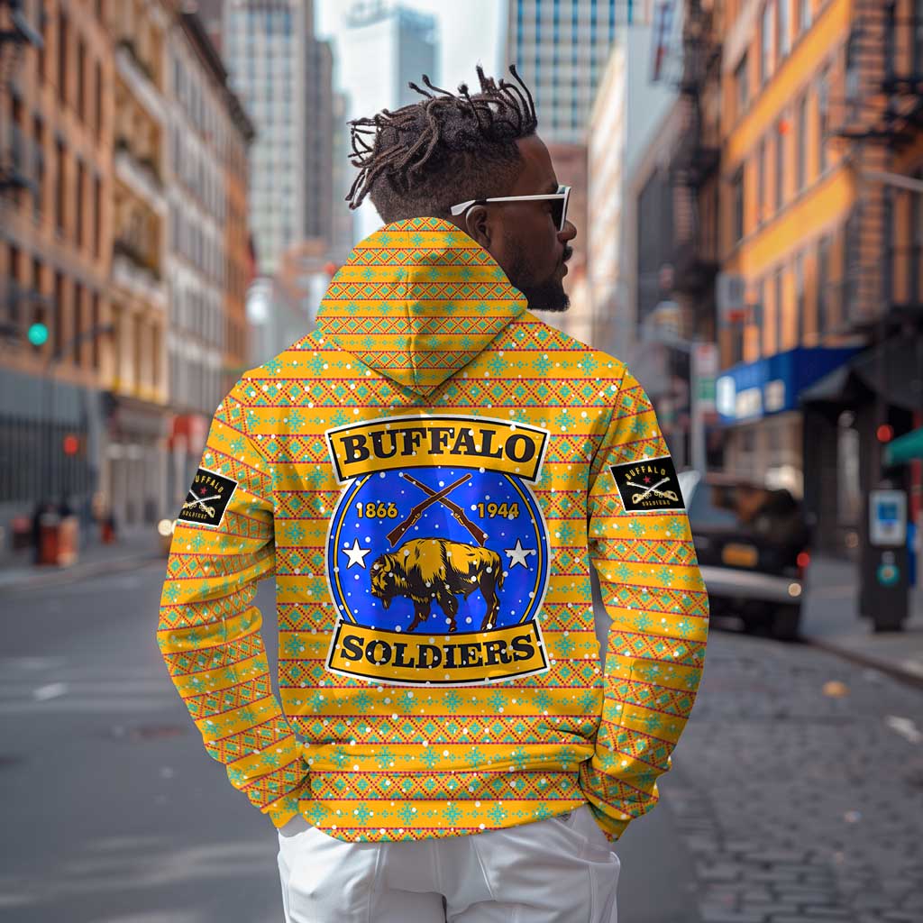 Buffalo Soldiers Christmas Hoodie Yellow Cartoon Buffalo Santa Hat Design - African Pride