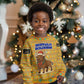 Buffalo Soldiers Christmas Kid Ugly Christmas Sweater Yellow Cartoon Buffalo Santa Hat Design - African Pride