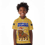 Buffalo Soldiers Christmas Kid Polo Shirt Yellow Cartoon Buffalo Santa Hat Design - African Pride