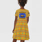 Buffalo Soldiers Christmas Kid Short Sleeve Dress Yellow Cartoon Buffalo Santa Hat Design - African Pride