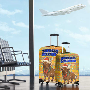 Buffalo Soldiers Christmas Luggage Cover Yellow Cartoon Buffalo Santa Hat Design - African Pride