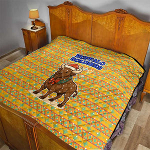 Buffalo Soldiers Christmas Quilt Yellow Cartoon Buffalo Santa Hat Design - African Pride