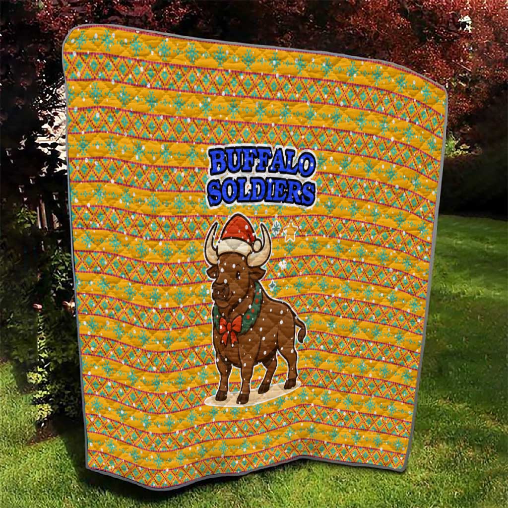 Buffalo Soldiers Christmas Quilt Yellow Cartoon Buffalo Santa Hat Design - African Pride