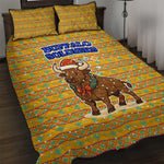 Buffalo Soldiers Christmas Quilt Bed Set Yellow Cartoon Buffalo Santa Hat Design - African Pride