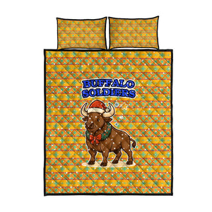 Buffalo Soldiers Christmas Quilt Bed Set Yellow Cartoon Buffalo Santa Hat Design - African Pride