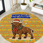 Buffalo Soldiers Christmas Round Carpet Yellow Cartoon Buffalo Santa Hat Design - African Pride