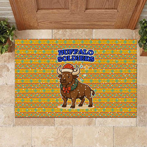 Buffalo Soldiers Christmas Rubber Doormat Yellow Cartoon Buffalo Santa Hat Design - African Pride