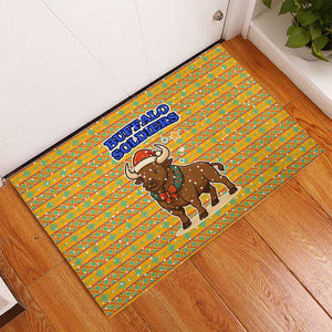 Buffalo Soldiers Christmas Rubber Doormat Yellow Cartoon Buffalo Santa Hat Design - African Pride