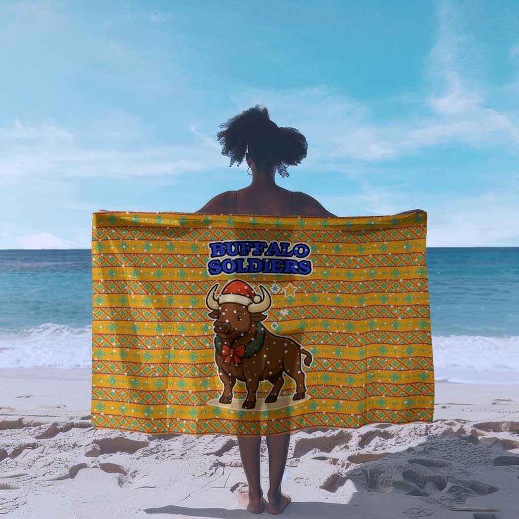 Buffalo Soldiers Christmas Sarong Yellow Cartoon Buffalo Santa Hat Design - African Pride