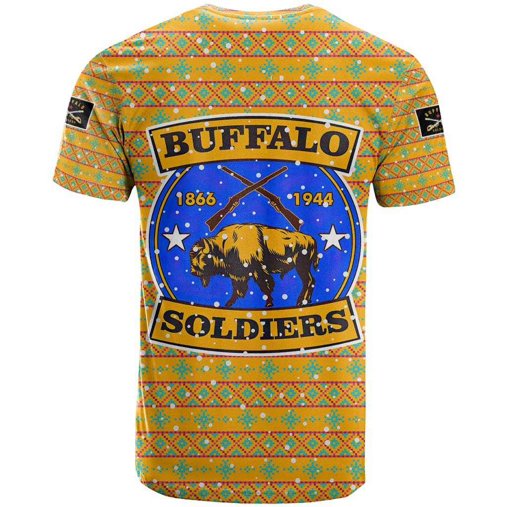 Buffalo Soldiers Christmas T shirt Yellow Cartoon Buffalo Santa Hat Design - African Pride