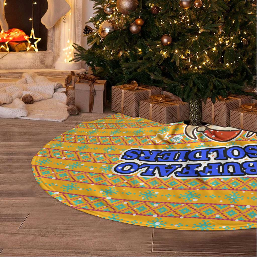 Buffalo Soldiers Christmas Tree Skirt Yellow Cartoon Buffalo Santa Hat Design - African Pride