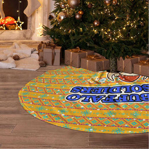 Buffalo Soldiers Christmas Tree Skirt Yellow Cartoon Buffalo Santa Hat Design - African Pride