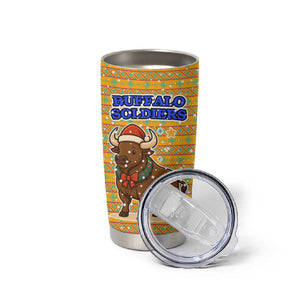 Buffalo Soldiers Christmas Tumbler Cup Yellow Cartoon Buffalo Santa Hat Design - African Pride