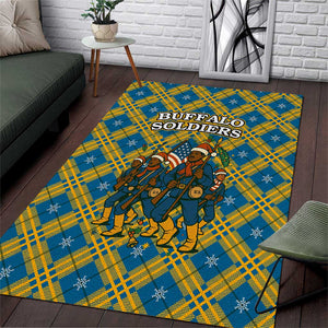 Buffalo Soldiers Christmas Area Rug Blue Yellow Plaid Parade Illustration Design - African Pride