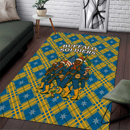 Buffalo Soldiers Christmas Area Rug Blue Yellow Plaid Parade Illustration Design - African Pride