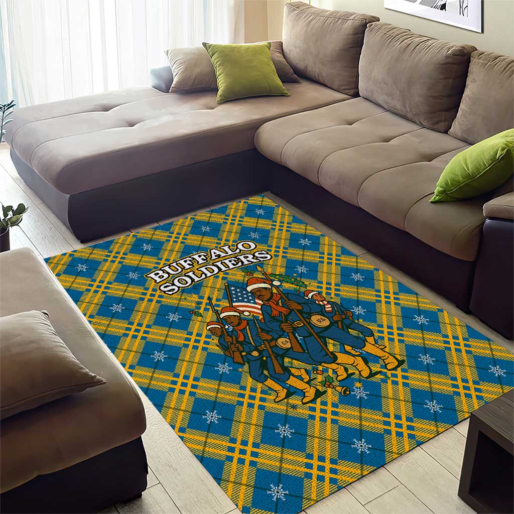 Buffalo Soldiers Christmas Area Rug Blue Yellow Plaid Parade Illustration Design - African Pride
