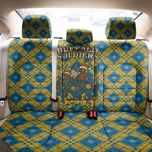 Buffalo Soldiers Christmas Back Car Seat Cover Blue Yellow Plaid Parade Illustration Design - African Pride