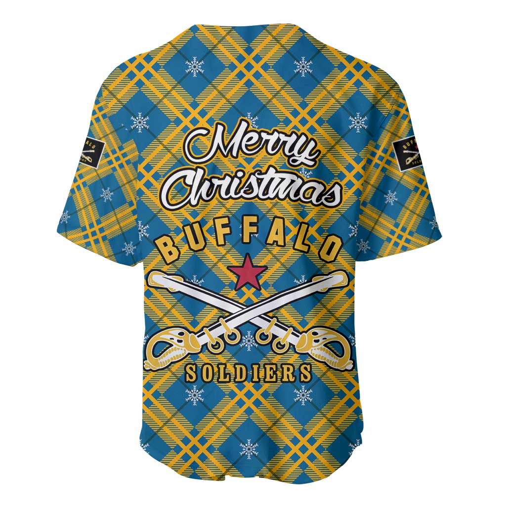 Buffalo Soldiers Christmas Baseball Jersey Blue Yellow Plaid Parade Illustration Design - African Pride