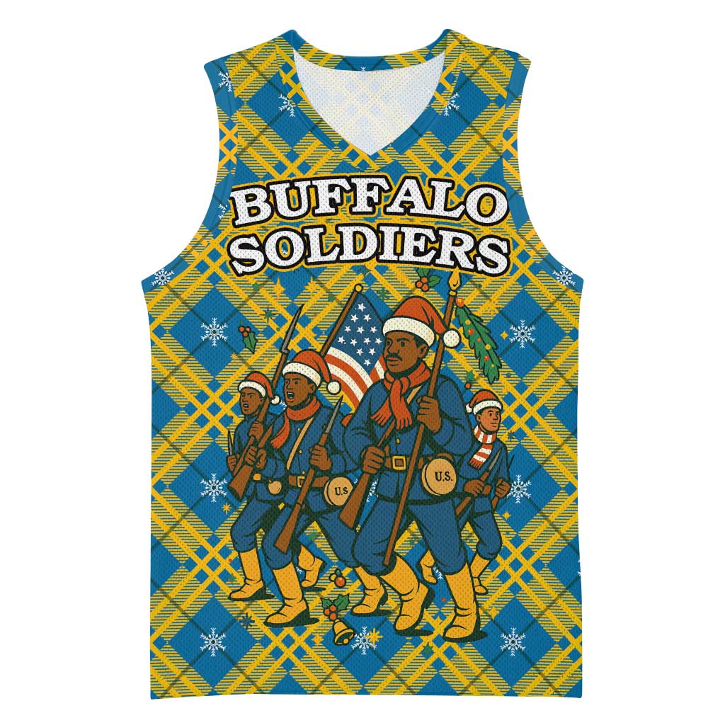 Buffalo Soldiers Christmas Basketball Jersey Blue Yellow Plaid Parade Illustration Design TS04